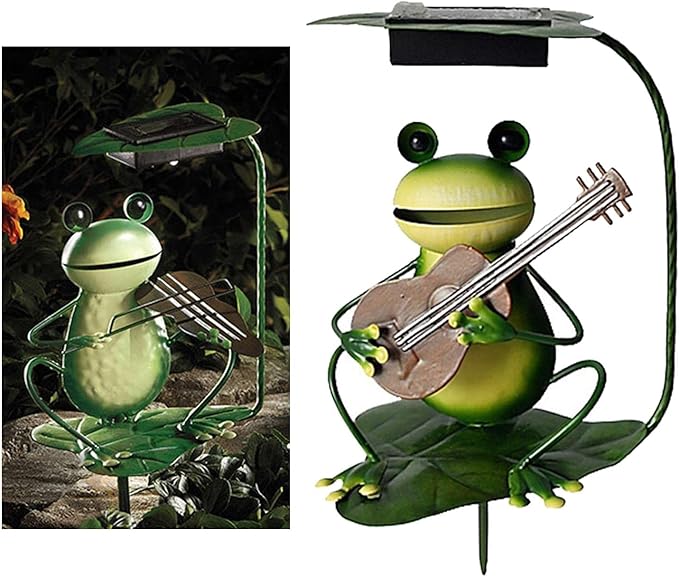jojomis Solar Garden Light Waterproof LED Lamp Patio Yard Lighting,Frog with Guitar,16x9CM