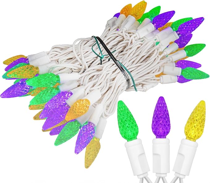 ‎‎‎Novelty Lights 24FT 70 LED C6 LED Mardi Gras String Lights, Outdoor Christmas Tree Commercial Grade LED String | Lumora