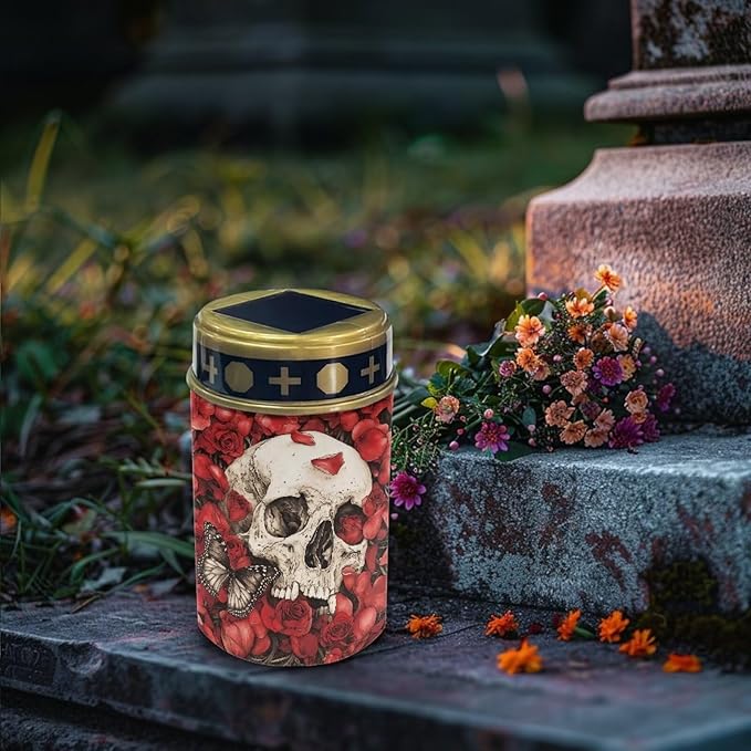 Skull Rose Solar for Cemetery Grave Memorial Stake Solar Lights Waterproof Outdoor Garden Stake Solar Cemetery Cross for Grave Yard Decorations