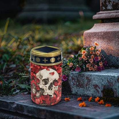 Skull Rose Solar for Cemetery Grave Memorial Stake Solar Lights Waterproof Outdoor Garden Stake Solar Cemetery Cross for Grave Yard Decorations