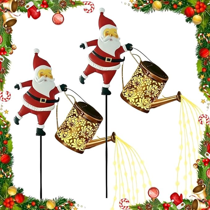 Christmas Santa Solar Kettle Lights Garden Lawn Decorative Lights, Santa Kettle Ground Lamp Solar LED Night Light Outdoor Garden Decor for Pathway Yard Patio(2PCS Warm Light)