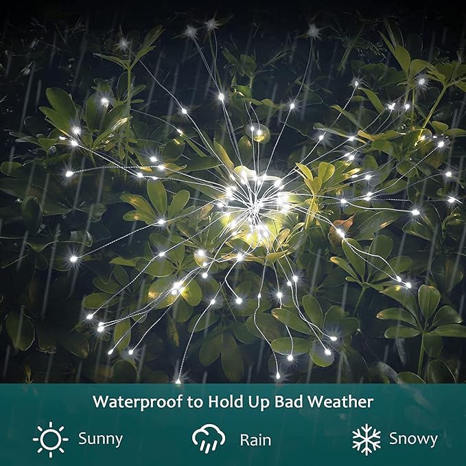 JJGoo Solar Firework Lights, 2 Pack 180 LEDs 2 Lighting Modes Solar Lights Outdoor Waterproof for Garden Patio | Lumora