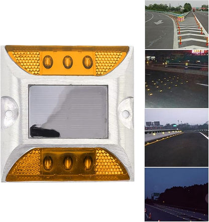 Alomejor Solar Driveway Lights, Cast Aluminum IP68 Outdoor Light with 72 Hour Runtime, 10 Ton Pressure Marker for Pathway and Garden (Yellow)