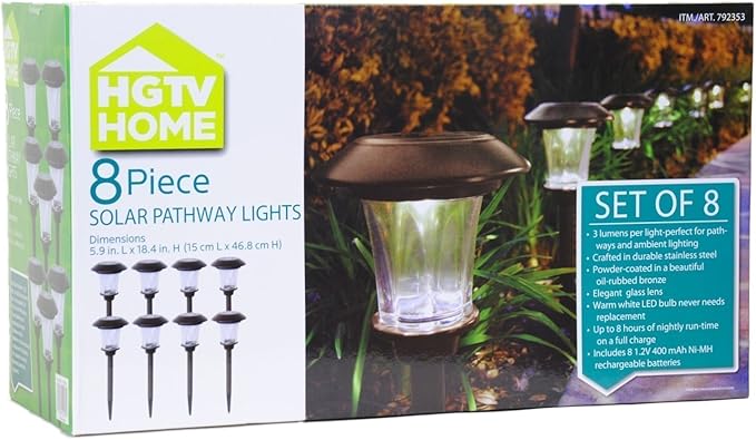 HGTV Home 8 Piece LED Solar Pathway Lights 10136 - NEW