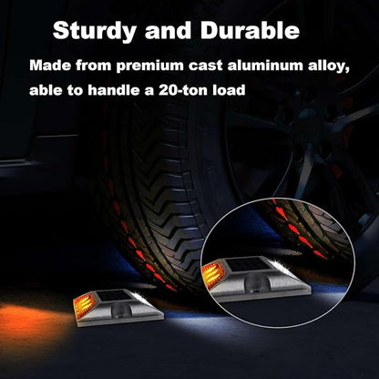Aolyty Solar Driveway Lights Outdoor, Bright Solar Dock Lights, LED Warning Lights Reflective Road Marker Steady Light IP65 Waterproof for Deck Sidewalk Stair Step Pathway (Yellow & White, 2 Pack)