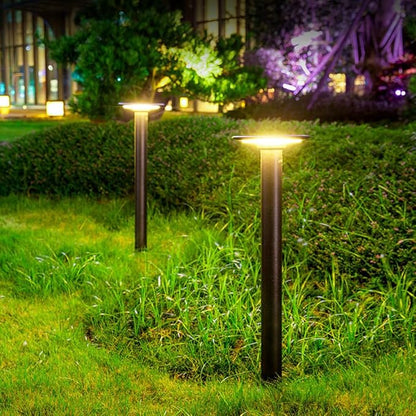 Solar LED Landscape Lighting Round Solar Pathway Light Black Aluminum Housing Path Bollard Lights with IP65 Waterproof Warm Light Cylinder Outdoor Floor Lamp for Drivway Porch Patio