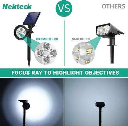 Nekteck Solar Lights, 2-in-1 Solar Spot Lights Outdoor, Waterproof Solar Powered Landscape Spotlights, Bright and Dark Sensing, Auto On/Off for Yard, Pathway, Garden, Driveway (2 Pack, Warm White)