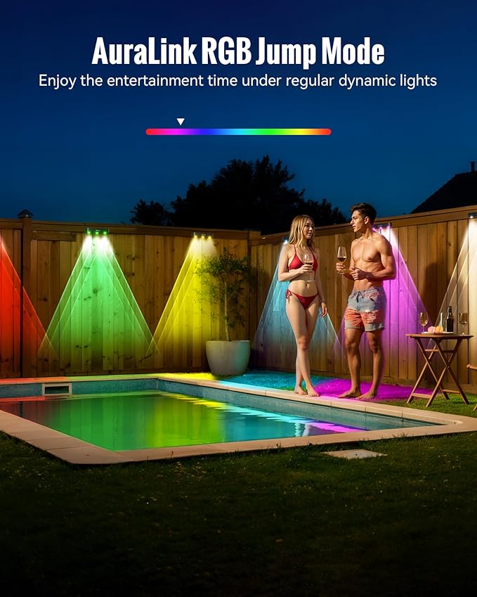 Solar Outdoor Fence Lights Solar Powered 12 Pack, Upgraded 50LM RGB Outdoor Solar Lights with Sync Group Control & 10 Light Modes, Solar Lights Outdoor Waterproof IP65 for Outside Porch, Wall, Deck