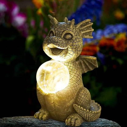 Qeeman Solar Dragon Garden Decor Statues: Patio Porch Balcony Yard Art Lawn Ornaments Outdoor Outside Decorations - Birthday Gifts for Mom Grandma Women