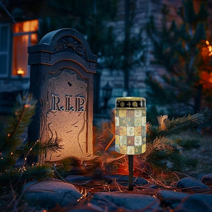 Floral Plaid Design Cemetery Solar Lights for Grave Waterproof and Energy Saving Solar Garden Light Practical Solar Lights for Patio Lawn Garden Cemetery Accessory Decoration