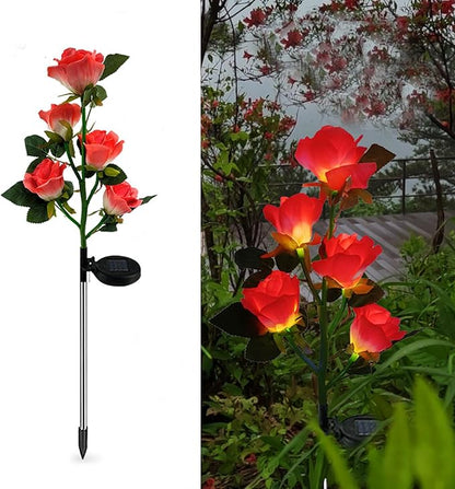Lxcom Lighting Solar Garden Lights Solar Flower Lights Outdoor 10 Rose Solar Flowers Path Lights Waterproof Decorative Rose Garden Lights for Patio Path Garden Yard, 2 Pack(Red)