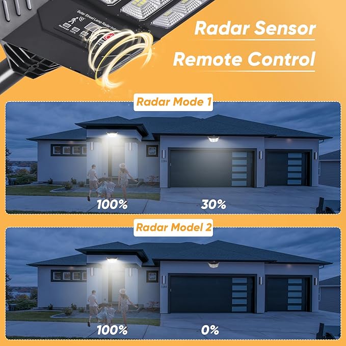 Solar Lights Outdoor Waterproof, 6500K Dusk to Dawn Solar Street Light Motion Sensor with Remote Control, LED Security Lights for Outside Garden Yard Parking Lot, Outdoor Flood Lights