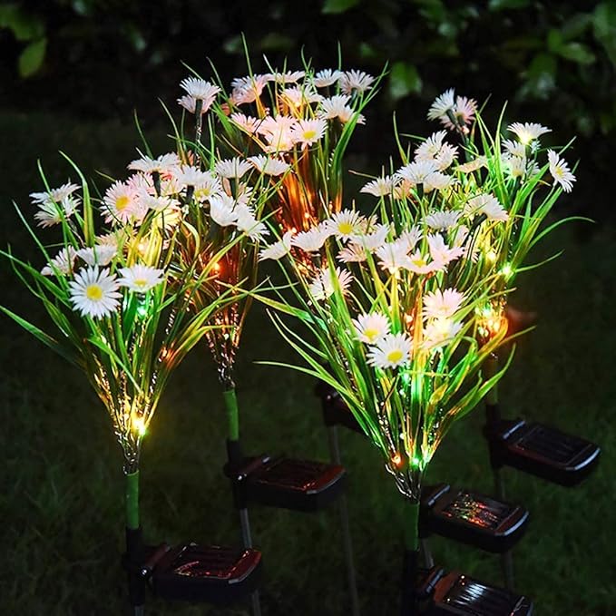 Solar Lawn Light Flower Light 2 Pack 28LED Daisy Solar Garden Light,Outdoor Decoration Stake Lights,Waterproof Solar Landscape Light Statue lamp Garden Stakes Decorative,Lawn (White)