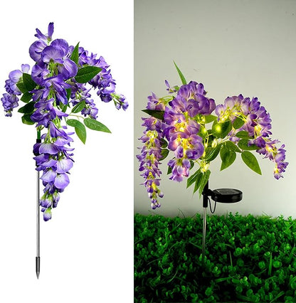 Solar Wisteria Flower Light,Artificial Flower Light Outdoor Decorative Solar Lamp with Light Sensor Auto ON/Off Waterproof LED Stake Lamp for Gardens, Backyards, and Pathways (Purple)