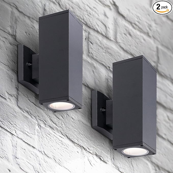 ASD 2 Light Square Outdoor Wall Light Fixture | 120W E26 Bulb Socket 120V ETL Cylinder Up Down Lights | | Lumora