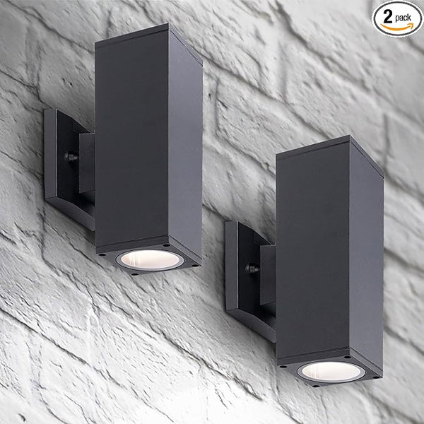 ASD 2 Light Square Outdoor Wall Light Fixture | 120W E26 Bulb Socket 120V ETL Cylinder Up Down Lights | | Lumora