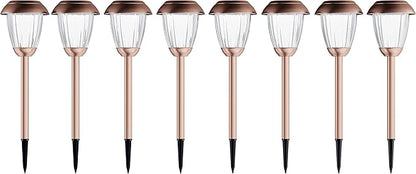Solar-Powered Outdoor Lights - Set of 8 Stainless-Steel Stake Lights for Gardens, Walkways, Driveways, Landscapes, and Patios by Pure Garden (Copper)
