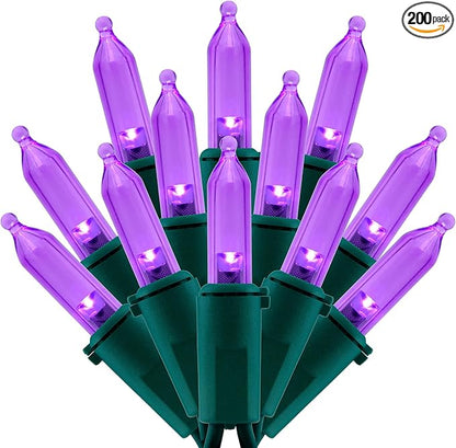 200 Count Purple LED Christmas Lights, 66 ft Green Wire UL Certified Commercial Grade Holiday String Light Set (Purple)