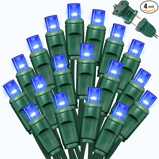 LAMPHOME Blue Christmas Lights Outdoor Waterproof, 200LED (4pk of 50L) Green Wire Fairy Starry String Lights Indoor Plug in,Xmas Decorations for Wedding Party Trees Wreath Yard Garden Party Decor