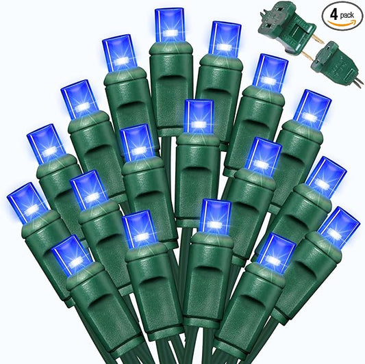 LAMPHOME Blue Christmas Lights Outdoor Waterproof, 200LED (4pk of 50L) Green Wire Fairy Starry String Lights Indoor Plug in,Xmas Decorations for Wedding Party Trees Wreath Yard Garden Party Decor