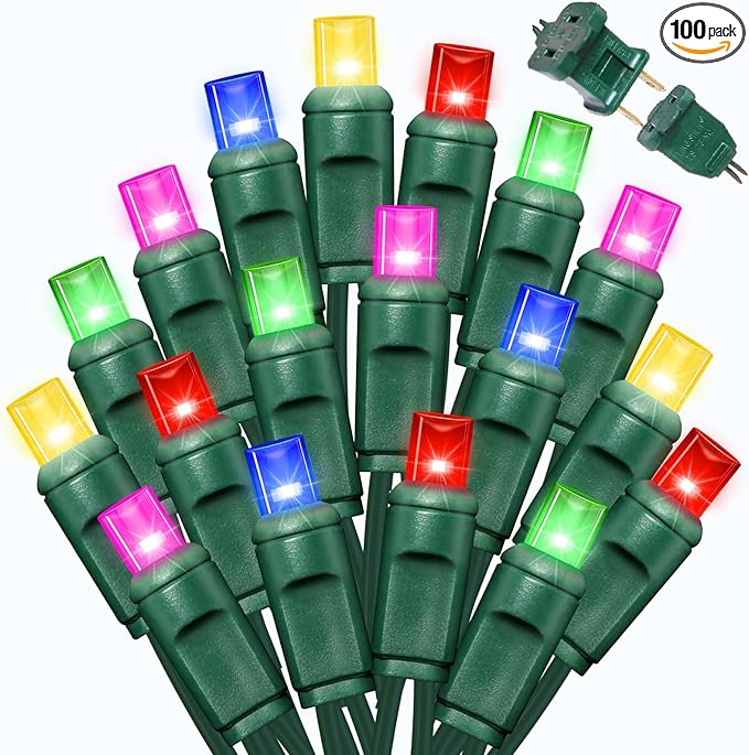 LAMPHOME Multi-Colored Christmas Mini String Lights, 100Count (2pk of 50L) Waterproof Fairy Lights Plug in, Connectable Christmas Decorations for Indoor Outdoor Home Party Garden Yard