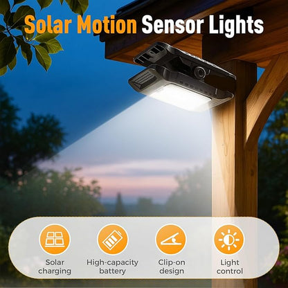 Outdoor Solar Clip Light with Motion Sensor, 2026 New Clip on Solar Lights Outdoor Waterproof 3 Modes 3 Mounting Ways for Fence, Wall, Garage, Patio Umbrella (1 pcs)