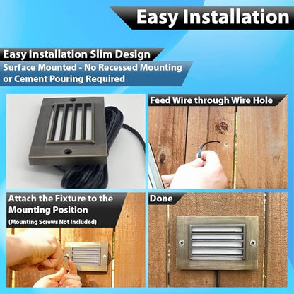 LED Step Light - Solid Brass Stairway Lighting, Outdoor Deck, Low Voltage Landscape With 2W Integrated LED Bulb - Antique Bronze, 4.5' Wide, Flush Mount