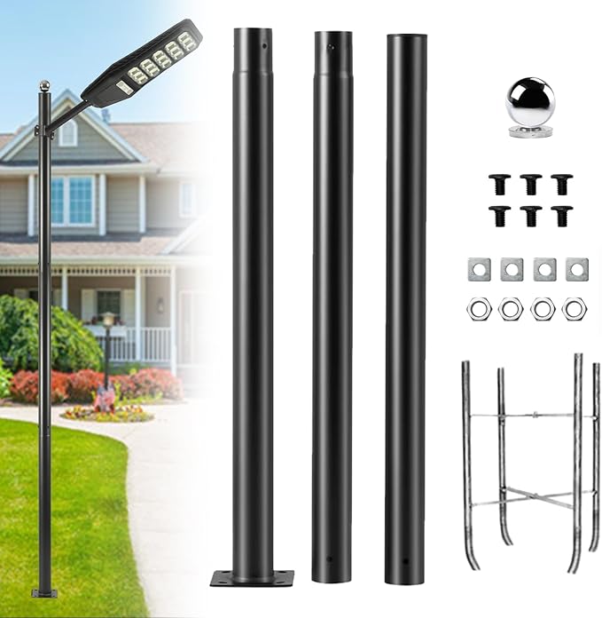 Street Light Pole 10Ft, Street Light Poles for Outdoor Lighting,Solar Pole Accessory for Street, Suitable for Basketball Courts, Residential Areas,Parking Lots, Park 10FT（76）