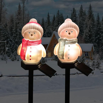 Solar Snowman Lights Decorations 2Pcs Outdoor Snowman Stanta Ornament Landscape Pathway for Patio Yard Garden Lawn Decor, Solar Powered Party Indoor (Yellow)