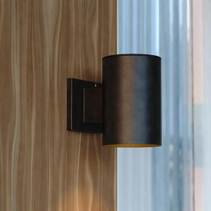 VAXCEL Chiasso 7.25 in. H 1-Light Textured Black Dusk to Dawn Sensor Outdoor Wall Sconce Rust-Resistant Aluminum, Metal Shade, LED Compatible, Dark Sky for Exterior Porch Patio Front Door or Garage