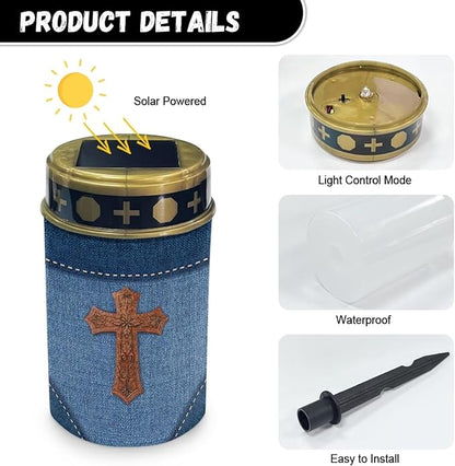 Jeans Cross Solar Garden Lights Outdoor Solar Stake Lights Memorial Cemetery Decorations Driveway Markers for Outside Patio Yard Pathway Gravesite Decor for Loss of Loved One
