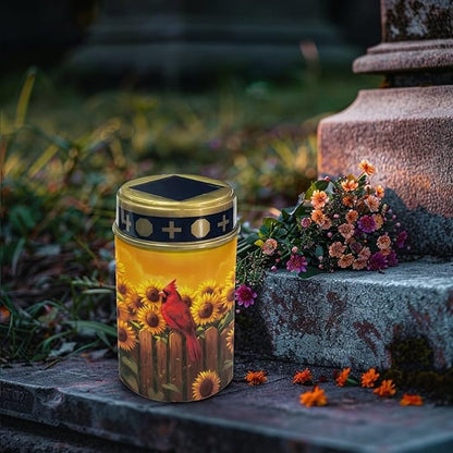 Cardinal Solar Lights Outdoor Waterproof Sunflower Garden Led Solar Lights Gravesite Decorations Cemetery Portable