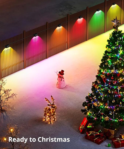 Outdoor Deck Lights 24 Packs, Smart RGBCW Fence Light, 100+ Scene Modes, Dual Lens LED String Lights with APP/Voice/Remote Control, IP65 Waterproof for Halloween Christmas Decor, 157ft Black