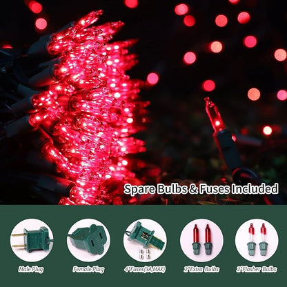LAMPHOME Christmas String Light,100 Count Incandescent Mini String Light in 21.6ft,Indoor/Outdoor 120V UL Certified Mini Light for Christmas,Wedding,Patio Lawn,Home,Garden,Party,Store (Red)