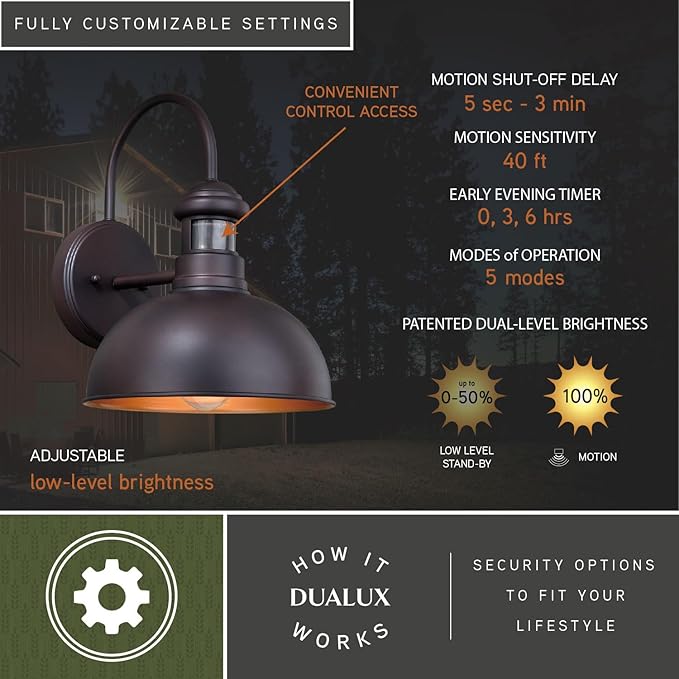 VAXCEL Franklin Bronze Motion Sensor Dusk to Dawn Farmhouse Barn Dark Sky Outdoor Wall Light