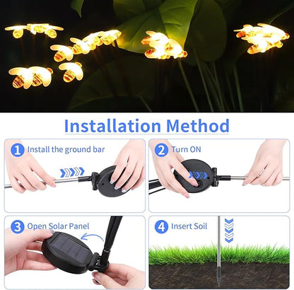 Solar Bee Lights Outdoor Waterproof, 2 Pack Solar Garden Lights with 16 LED and Two Modes,Outdoor Decor for Yard Pathway Landscape Decor with Warm White Light, Garden Decor for Outside