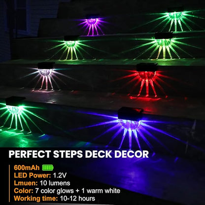 Solar Deck Lights Outdoor - 8 Pack Solar Step Light CIYOYO Waterproof Fence Lights for Patio Stairs Post Pathway Porch Driveway Yard Garden Decor, Warm White/LED Color Glow Lighting