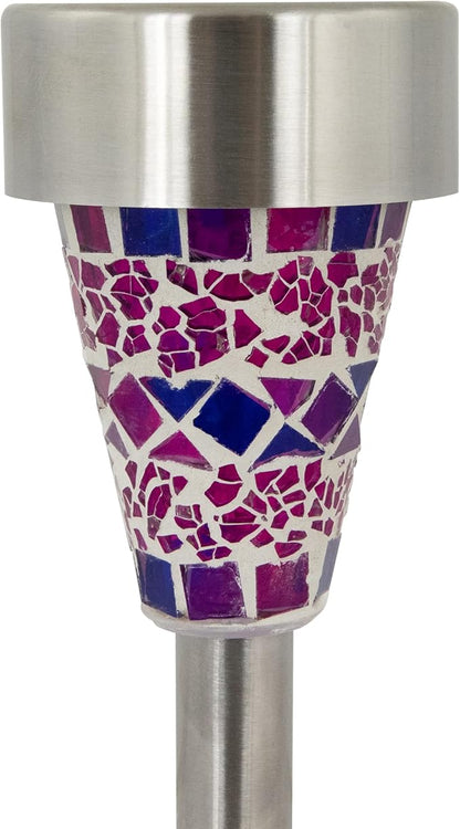 Northlight Set of 3 Purple Mosaic Stained Glass Solar Powered LED Pathway Markers, 15.5"