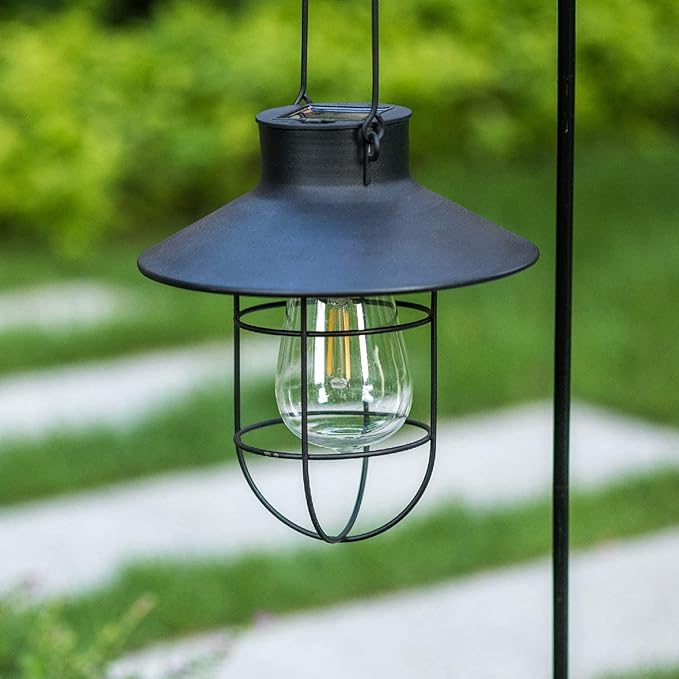 EpicGadget Outdoor Solar Lantern Garden Hanging Light with Shepherd Hook, Retro Metal Solar Lamp with Warm White | Lumora