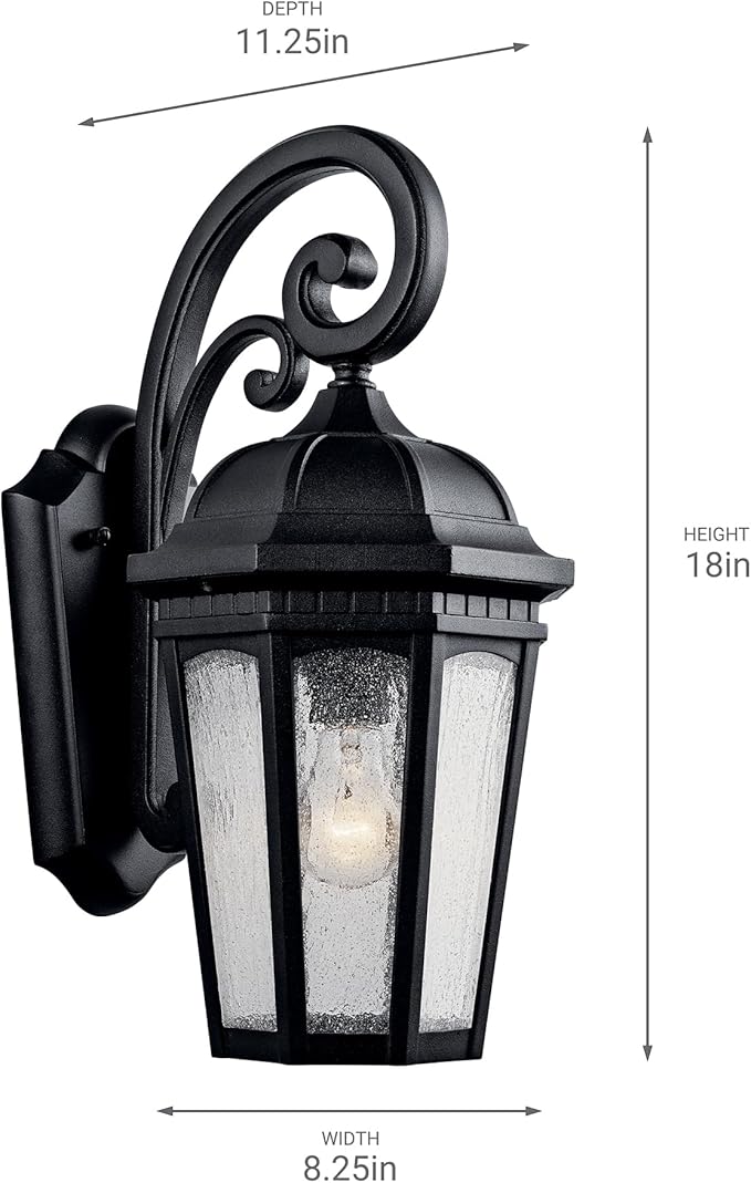 Kichler Courtyard 17.75" 1 Light Outdoor Wall Light with Clear Seeded Glass in Textured Black | Lumora