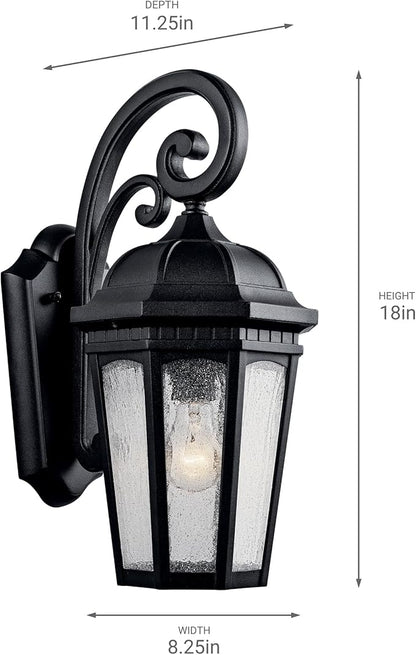 Kichler Courtyard 17.75" 1 Light Outdoor Wall Light with Clear Seeded Glass in Textured Black