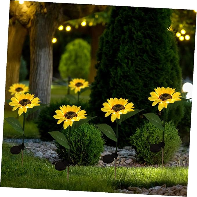Solar Sunflower Stick Lamp 10 LED Outdoor Solar Garden Path Lights Lawn Yard Landscape Lighting Ground Plug Stake for Patio Decor Random Color