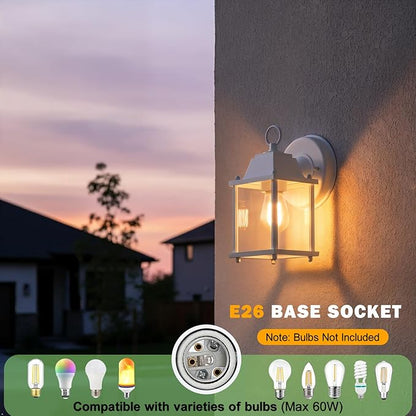 LIT-PaTH Outdoor Wall Lantern, Wall Sconce as Porch Lighting Fixture, E26 Base, Aluminum Housing Plus Glass, Water-Proof and Outdoor Rated, ETL Qualified, 1-Pack, White
