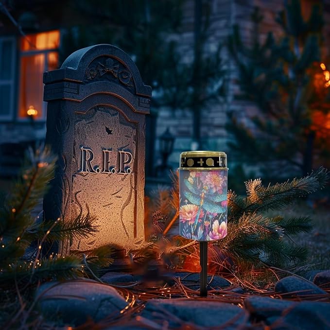 Cemetery Decorations for Grave Dragonfly Cemetery Solar Lights for Grave Flower Auto On/Off - Garden Figurine Light | Lumora