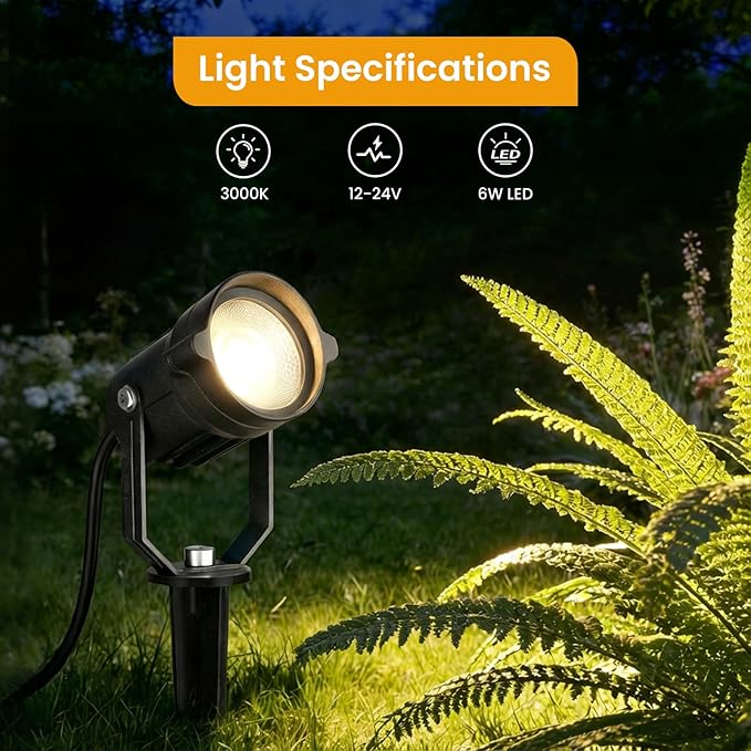 6W Low Voltage Landscape Lighting Kit, Landscape Lights with Transformer 33FT UL-Listed Wire & Connectors, 3000K | Lumora