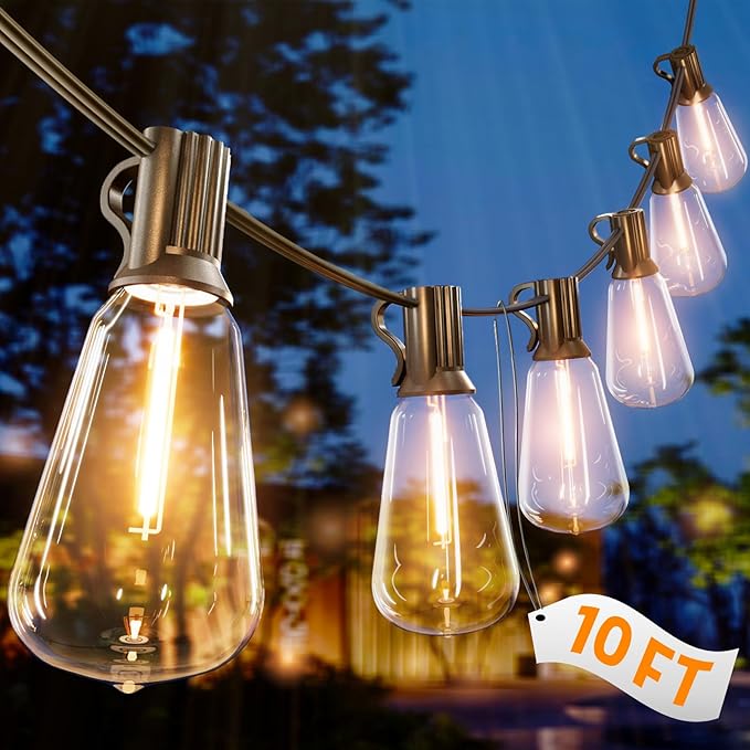 10FT Outdoor String Lights - Waterproof LED Patio Lights Shatterproof ST38 Edison Bulbs, Connectable Hanging | Lumora