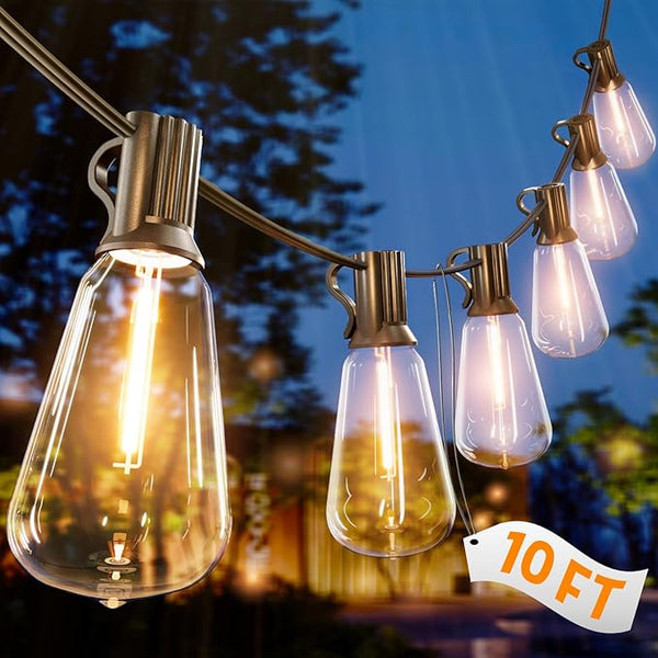 10FT Outdoor String Lights - LED Waterproof Patio Lights with Shatterproof ST38 Edison Plastic Bulb, Connectable | Lumora