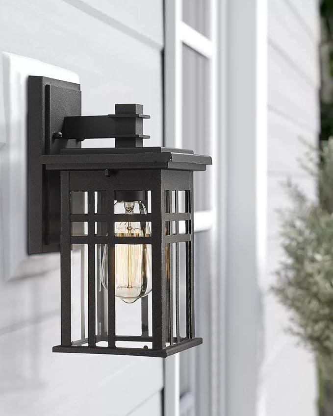 zeyu 1-Light Exterior Wall Mount Light Fixtures, Outdoor Wall Sconce Lantern in Black Finish with Clear Glass | Lumora