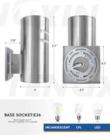 TENGXIN 2 Pack Patio Wall Light Cylinder,Up Down Modern Outdoor Wall Sconce with Stainless Steel Cylinder,Brushed | Lumora