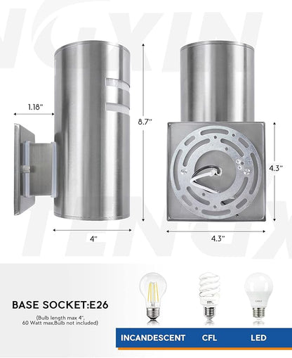 TENGXIN 2 Pack Dusk to Dawn Outdoor Wall Sconce,Waterproof Wall Light Fixture,Exterior Lighting Fixtures,Stainless Steel Outdoor Wall Light with Sensor,Suitable for Garden,Patio,Porch